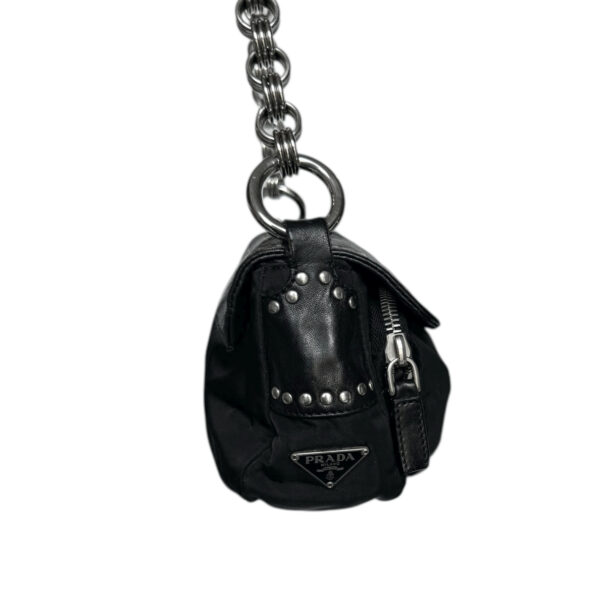 Prada Studded Nylon Leather Shoulder Bag in Black / Silver - Image 3