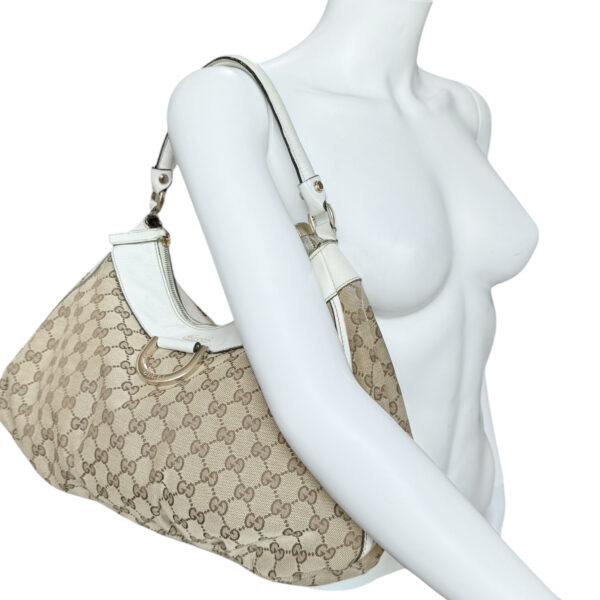 Gucci Monogram D Ring Hobo Shoulder Bag in Beige / White / Gold - Image 10