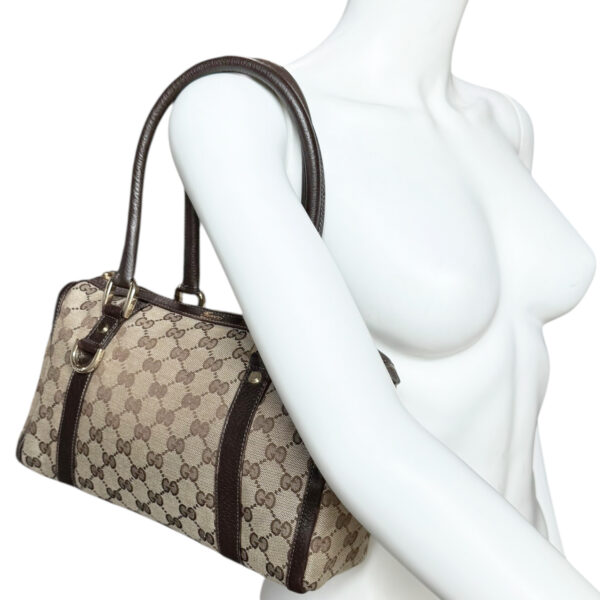 Gucci Monogram Shoulder Boston Bag in Beige / Brown / Gold - Image 8