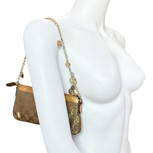 Gucci Monogram Metallic Chain Charm Mini Shoulder Bag in Gold - Image 8