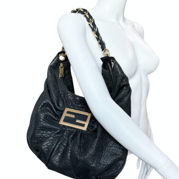 Fendi Mia Logo Leather Slouchy Hobo Shoulder Bag in Black / Gold - Image 8
