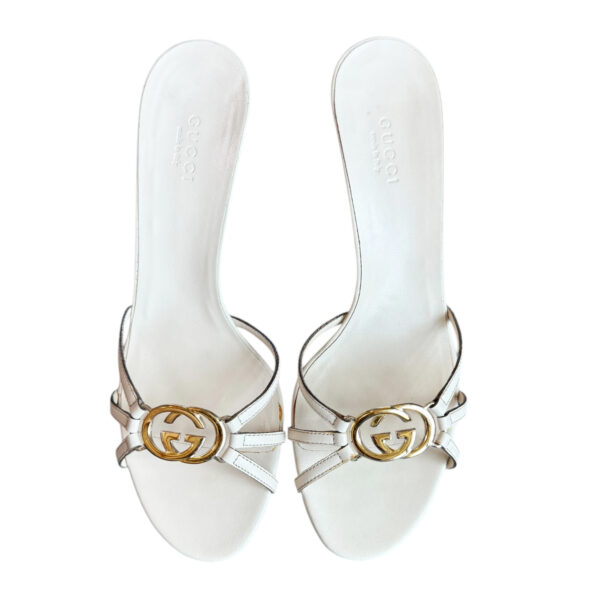 Gucci GG Logo Strappy Heels in White / Gold UK 4.5 - Image 4