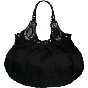 Vintage Gucci Monogram Studded Pelham Hobo Shoulder Bag in Black / Gold | NITRYL