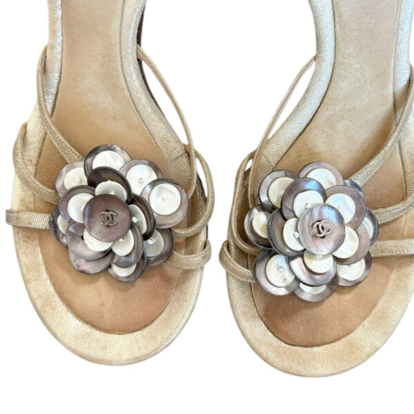 Chanel Flower Pearl Logo Heels in Beige / Silver UK 5 - Image 3
