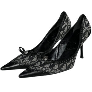 Vintage Dior Monogram Bow Heels in Black / Grey / Silver UK 6.5 | NITRYL