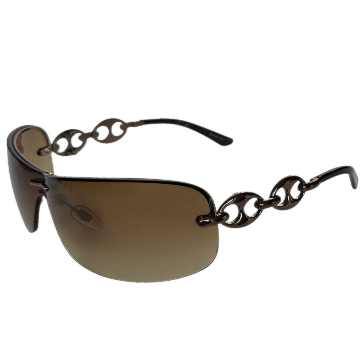 Vintage Gucci Chain Logo Rimless Wraparound Sunglasses in Brown | NITRYL