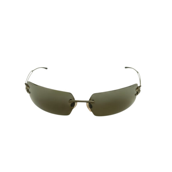 Chanel Diamante Logo Rimless Wraparound Sunglasses in Khaki Green - Image 2
