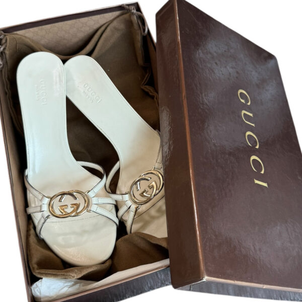 Gucci GG Logo Strappy Heels in White / Gold UK 4.5 - Image 6