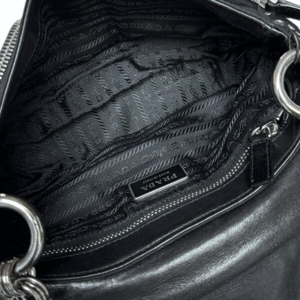 Prada Studded Nylon Leather Shoulder Bag in Black / Silver - Image 6