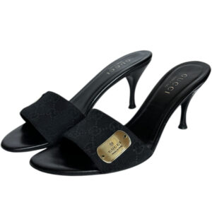 Vintage Gucci Monogram Logo Heels in Black / Gold UK 4.5 | NITRYL