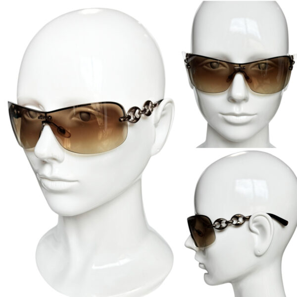 Gucci Chain Logo Rimless Wraparound Sunglasses in Brown - Image 4