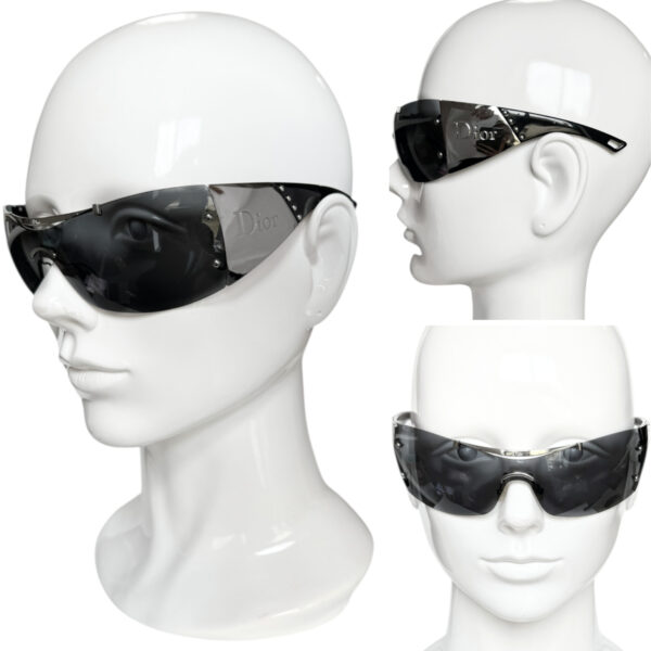 Dior Logo Oversized Wraparound Sunglasses in Black / Silver - Image 4