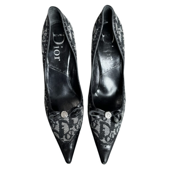 Dior Monogram Bow Heels in Black / Grey / Silver UK 6.5 - Image 4