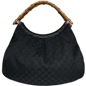 Vintage Gucci Monogram Bamboo Large Hobo Shoulder Bag in Black | NITRYL