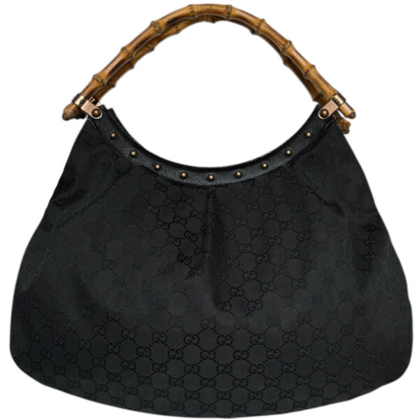 Vintage Gucci Monogram Bamboo Large Hobo Shoulder Bag in Black | NITRYL