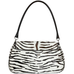 Vintage Prada Zebra Print Calfskin Shoulder Bag in White / Brown / Black | NITRYL