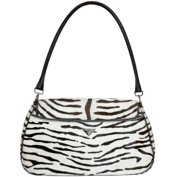 Vintage Prada Zebra Print Calfskin Shoulder Bag in White / Brown / Black | NITRYL