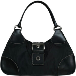 Vintage Prada Nylon Buckle Half Moon Shoulder Bag in Black / Silver | NITRYL