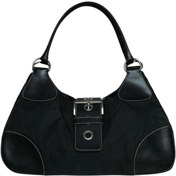 Vintage Prada Nylon Buckle Half Moon Shoulder Bag in Black / Silver | NITRYL