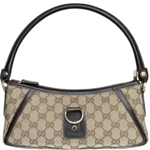 Vintage Gucci Monogram D Ring Shoulder Bag in Beige / Brown / Gold | NITRYL