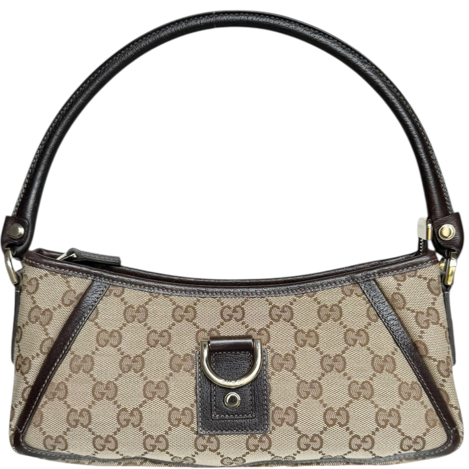Vintage Gucci Monogram D Ring Shoulder Bag in Beige / Brown / Gold | NITRYL