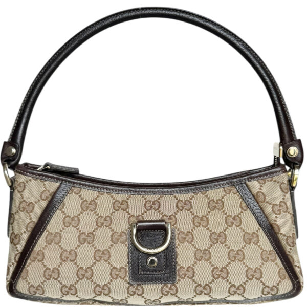 Vintage Gucci Monogram D Ring Shoulder Bag in Beige / Brown / Gold | NITRYL