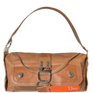 Vintage Dior Flight XL Leather Shoulder Bag in Tan Brown / Silver | NITRYL