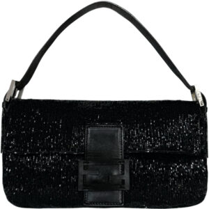 Vintage Fendi Beaded Embellished Shoulder Baguette Bag in Black / Silver | NITRYL
