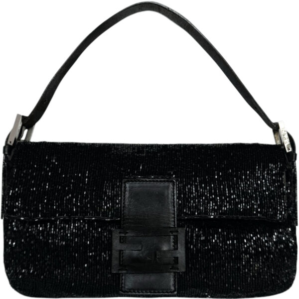 Vintage Fendi Beaded Embellished Shoulder Baguette Bag in Black / Silver | NITRYL
