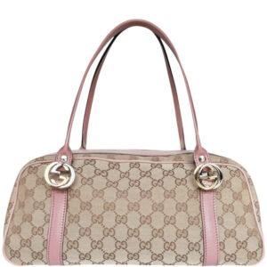 Vintage Gucci Monogram Logo Shoulder Bag in Beige / Pink | NITRYL
