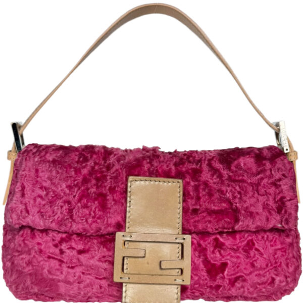 Vintage Fendi Fur Shoulder Baguette Bag in Hot Pink / Tan | NITRYL