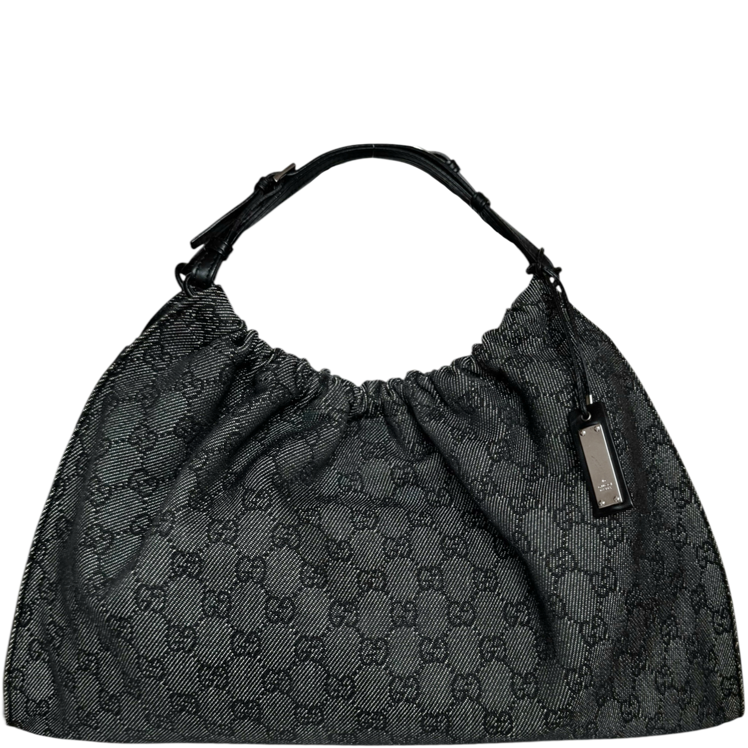 Vintage Gucci Monogram Ruched Shoulder Bag in Dark Grey / Black | NITRYL
