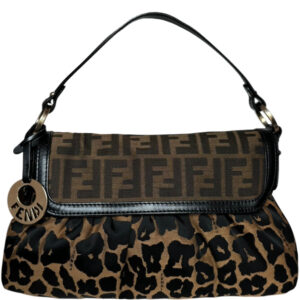 Vintage Fendi Monogram Leopard Print Chef Shoulder Bag in Brown / Gold | NITRYL