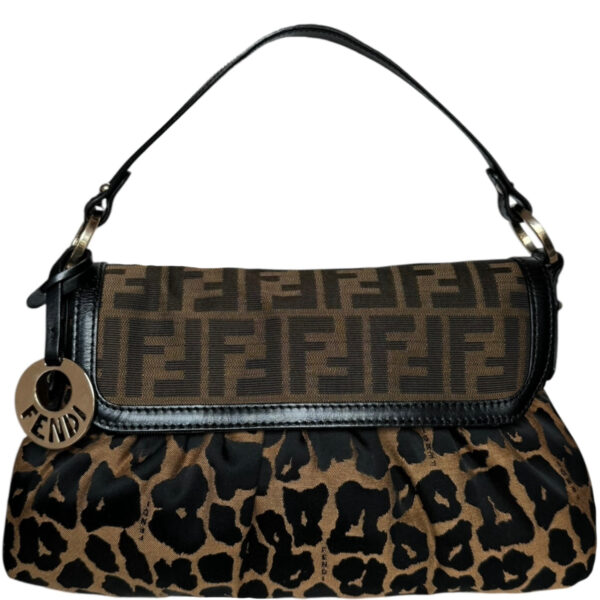 Vintage Fendi Monogram Leopard Print Chef Shoulder Bag in Brown / Gold | NITRYL