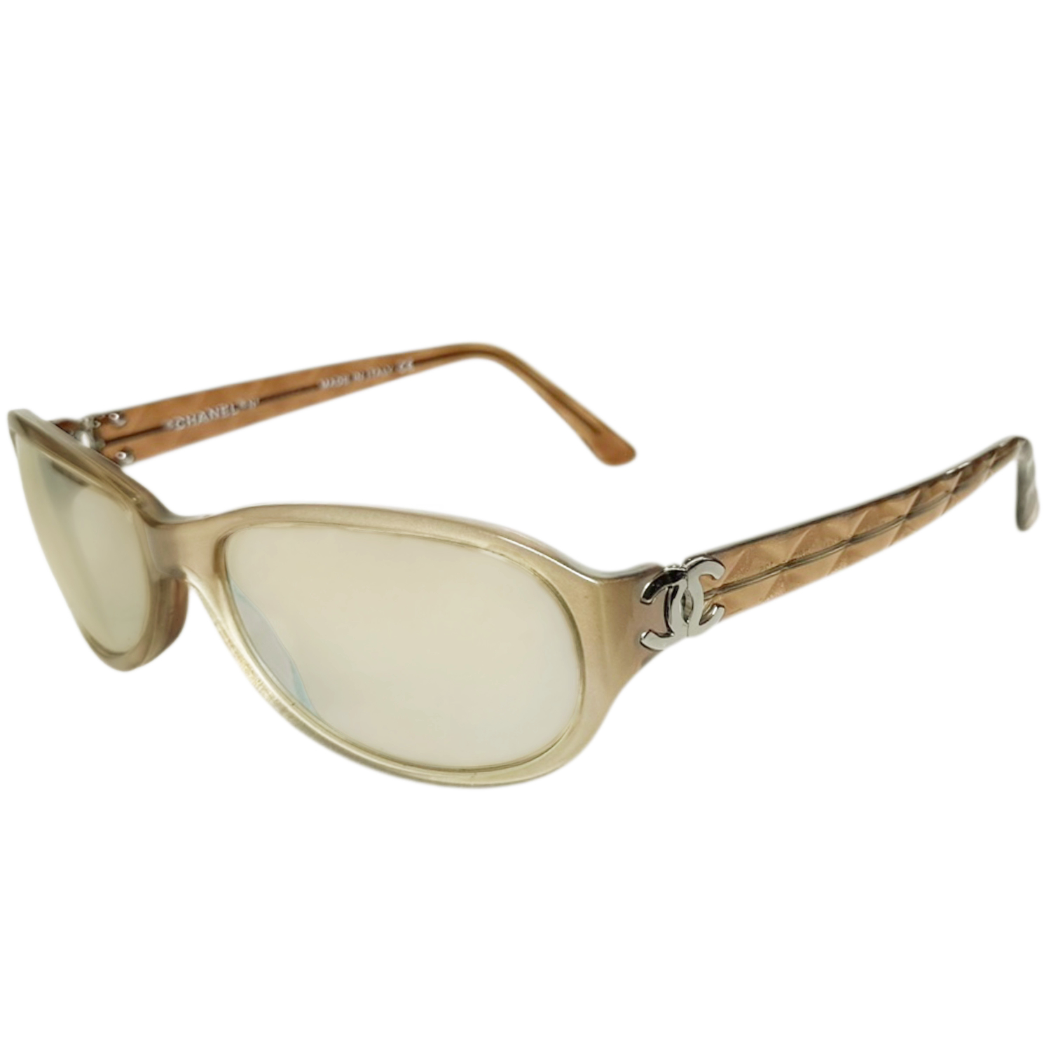 Vintage Chanel Logo Iridescent Polarised Sunglasses in Yellow / Gold | NITRYL