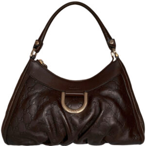 Vintage Gucci Monogram Leather D Ring Hobo Shoulder Bag in Brown / Gold | NITRYL