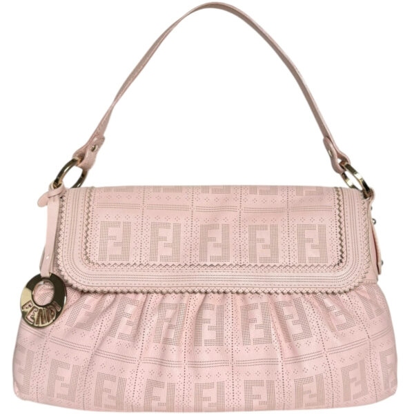 Vintage Fendi Monogram Leather Chef Shoulder Bag in Baby Pink / Gold | NITRYL