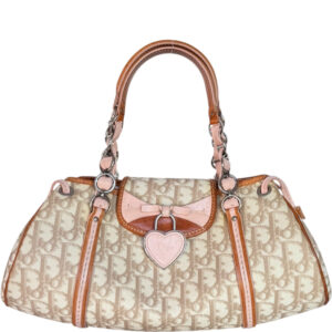 Vintage Dior Monogram Heart Romantic Shoulder Bag in Beige / Baby Pink / Tan | NITRYL