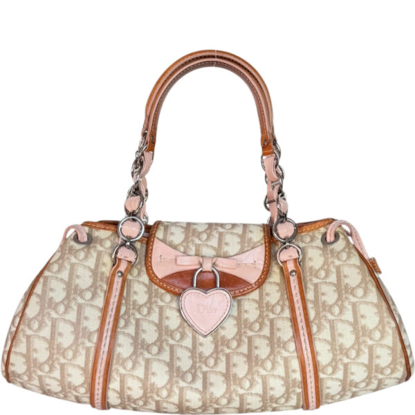 Vintage Dior Monogram Heart Romantic Shoulder Bag in Beige / Baby Pink / Tan | NITRYL