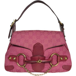 Vintage Gucci Monogram Horsebit Shoulder Bag in Magenta Pink / Gold | NITRYL