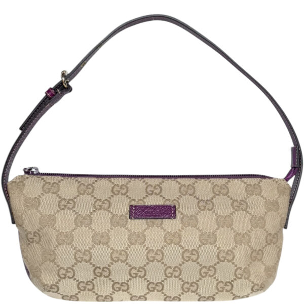 Vintage Gucci Monogram Pochette Shoulder Bag in Beige / Purple / Gold | NITRYL