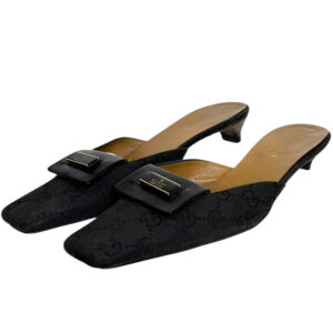 Vintage Gucci Monogram Logo Mule Heels in Black / Gold UK 4 | NITRYL