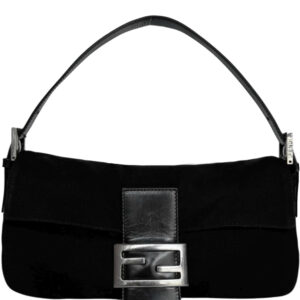 Vintage Fendi Silk Jersey Shoulder Baguette Bag in Black / Silver | NITRYL
