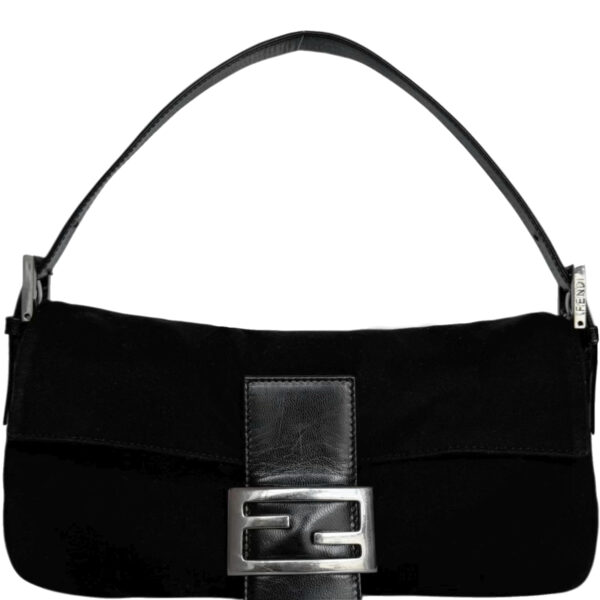 Vintage Fendi Silk Jersey Shoulder Baguette Bag in Black / Silver | NITRYL