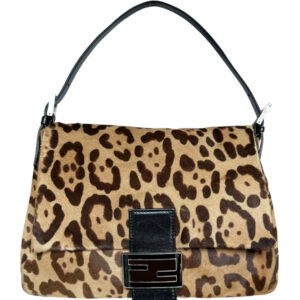 Vintage Fendi Leopard Print Calfskin Shoulder Mamma Baguette Bag in Brown / Black | NITRYL