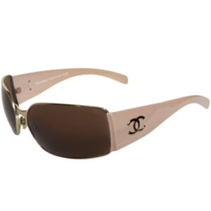 Vintage Chanel Logo Wraparound Sunglasses in Nude Beige / Gold | NITRYL