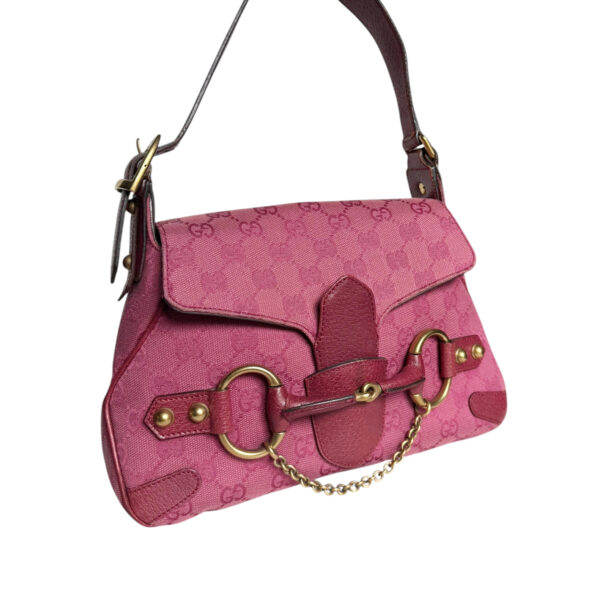 Gucci Monogram Horsebit Shoulder Bag in Magenta Pink / Gold - Image 2