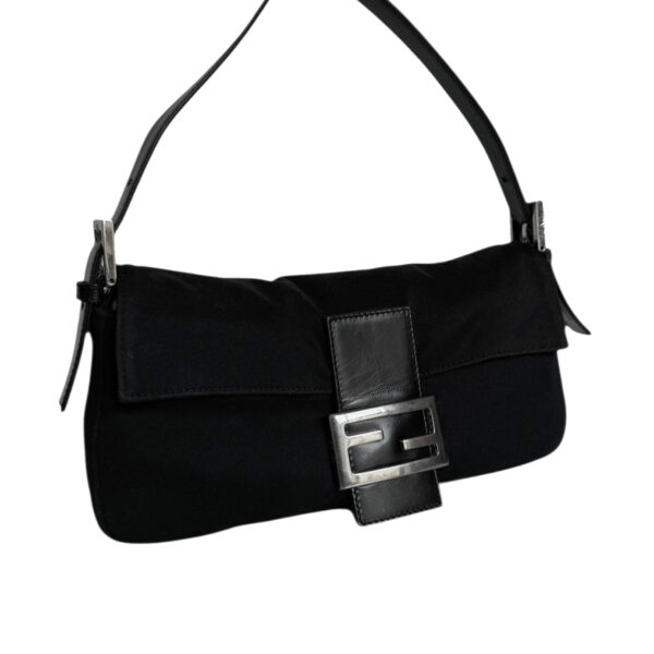 Fendi Silk Jersey Shoulder Baguette Bag in Black / Silver - Image 2