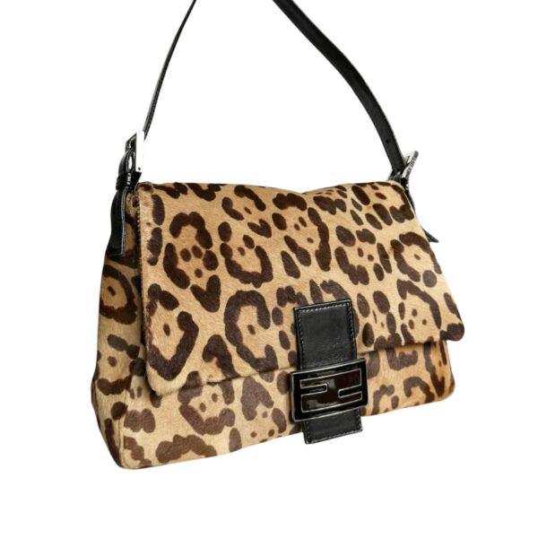 Fendi Leopard Print Calfskin Shoulder Mamma Baguette Bag in Brown / Black - Image 2