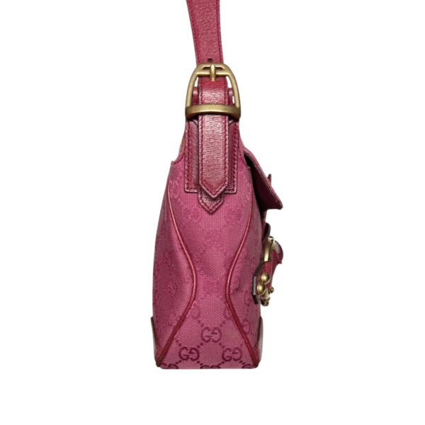 Gucci Monogram Horsebit Shoulder Bag in Magenta Pink / Gold - Image 3
